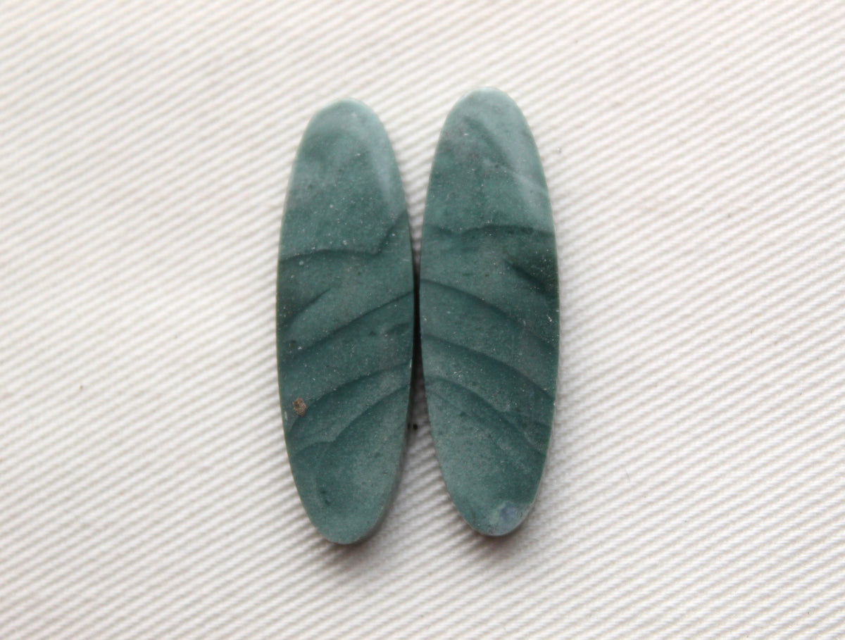 Pair of Imperial green Jasper Cabochons oval