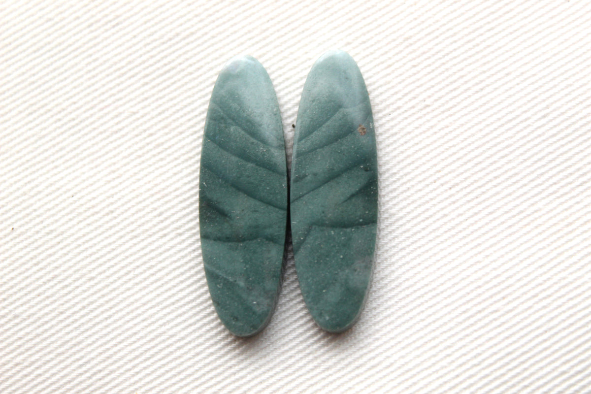 Pair of Imperial green Jasper Cabochons oval