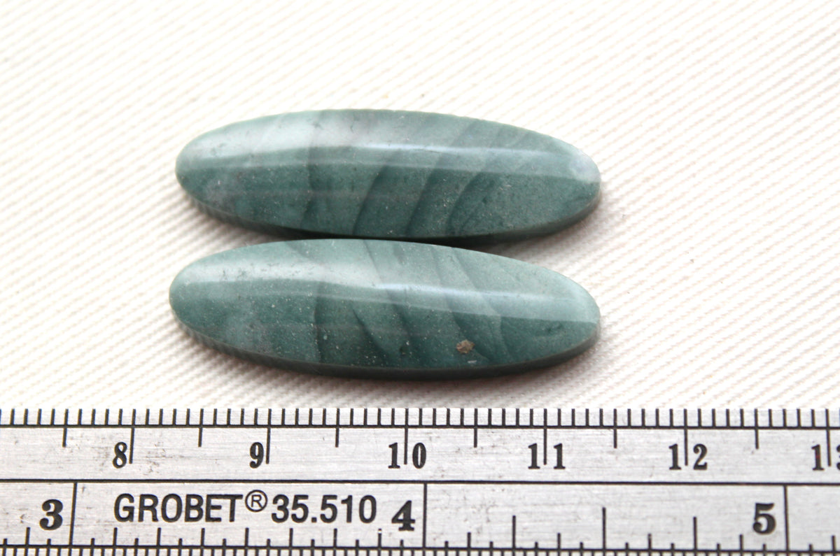 Pair of Imperial green Jasper Cabochons oval