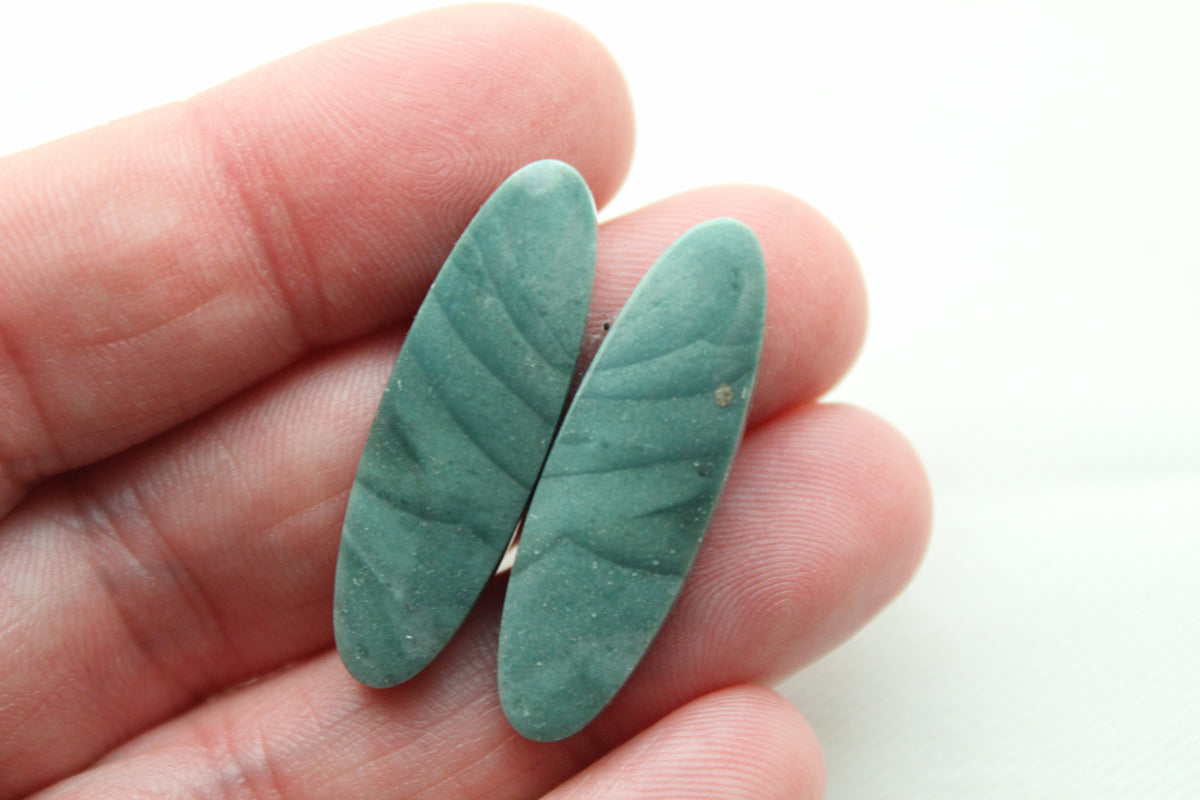 Pair of Imperial green Jasper Cabochons oval