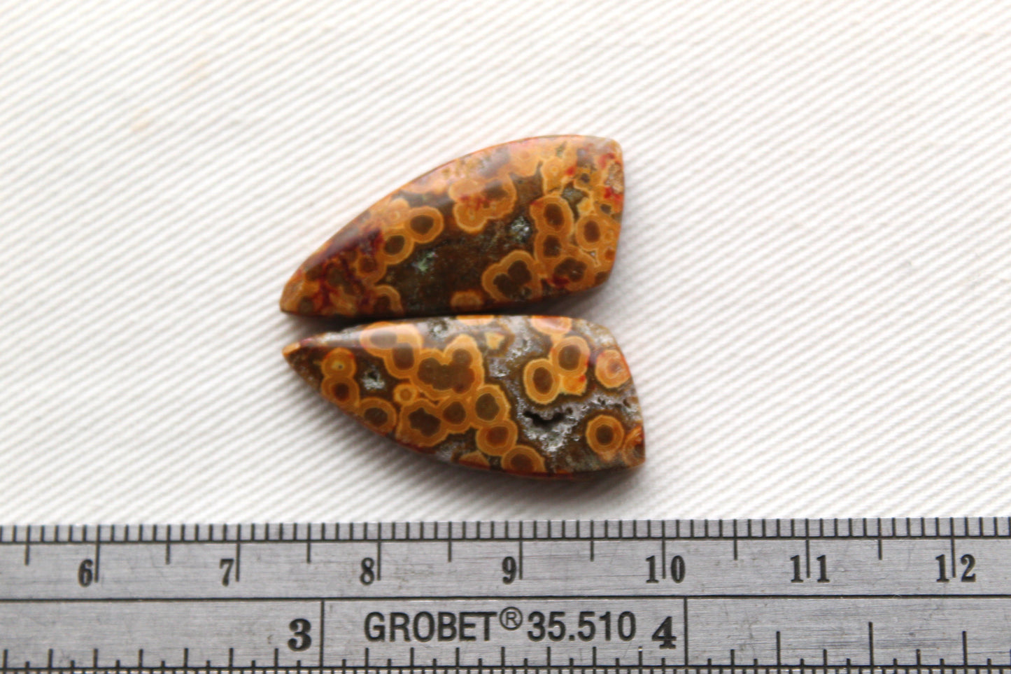 River Jasper Cabochon Pair Gemstone green orange with druzy