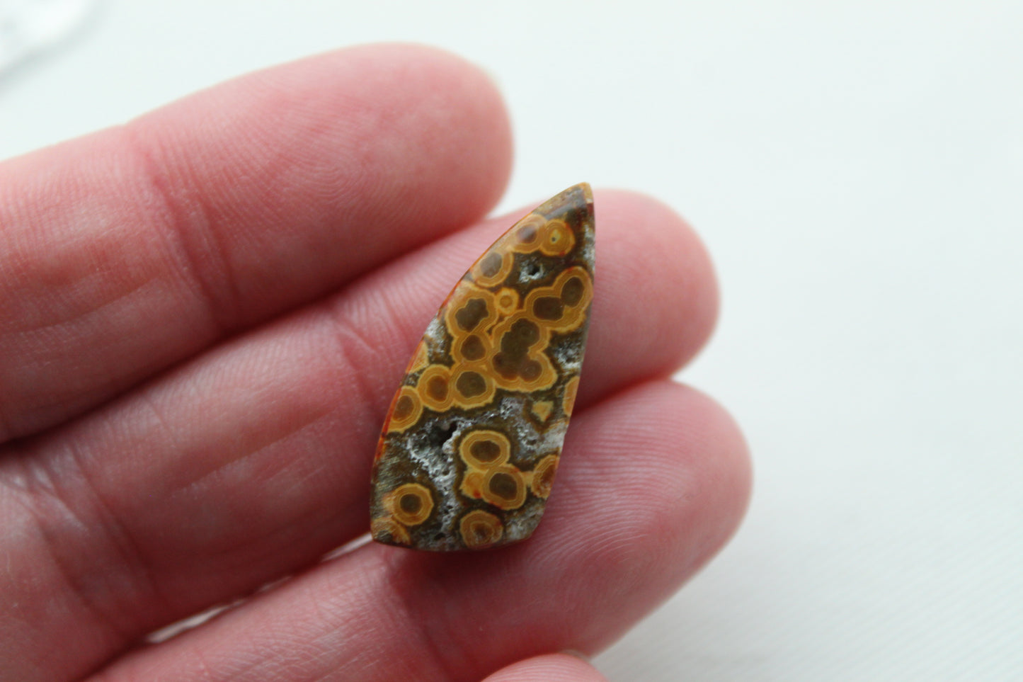 River Jasper Cabochon Pair Gemstone green orange with druzy