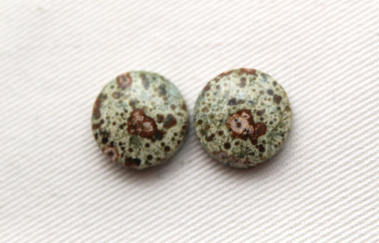 Small Green Olive Jasper Cabochon Pair Gemstone Round 14MM
