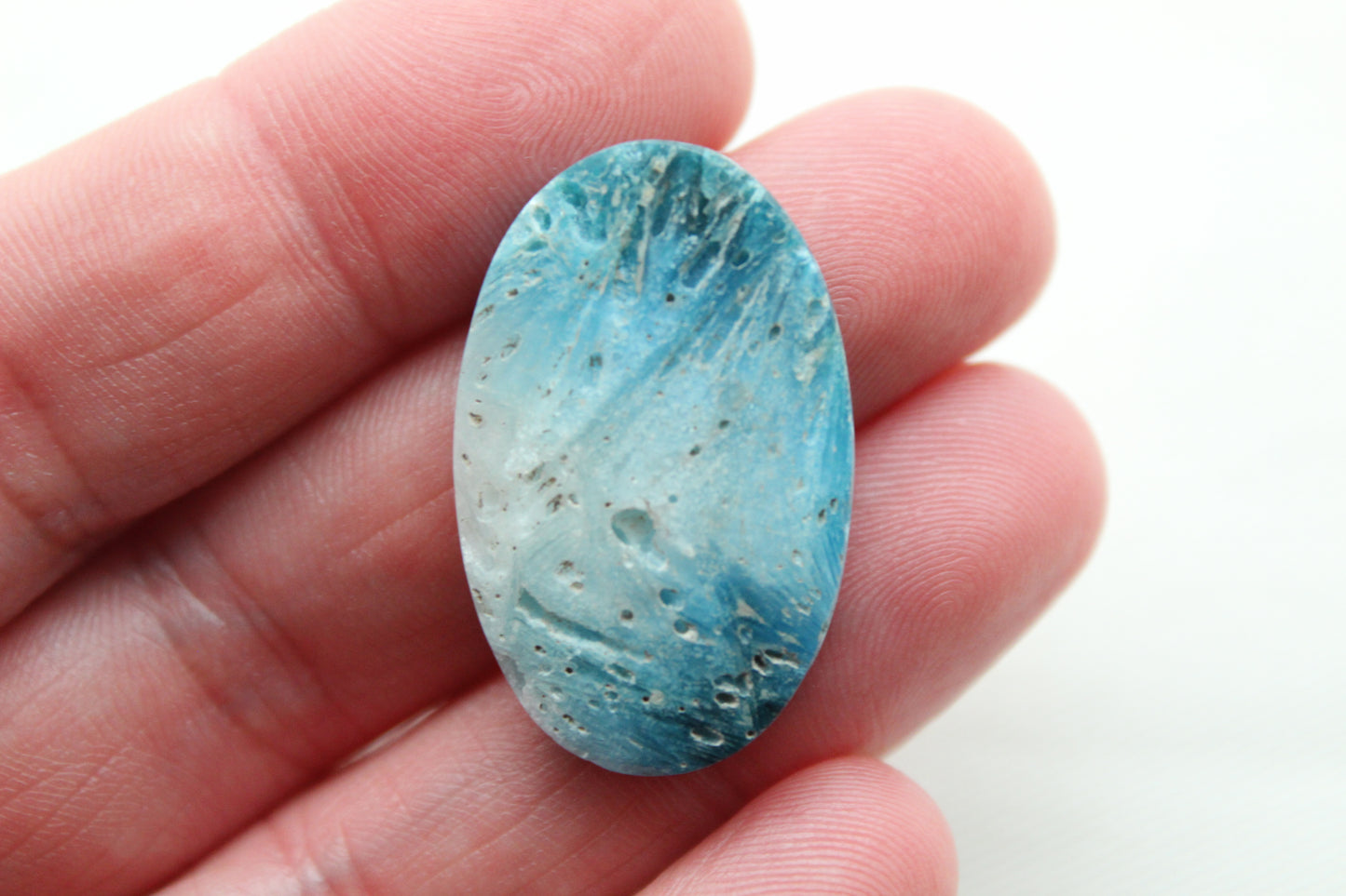 One Blue Ice Agate Oval Cabochon Gemstone