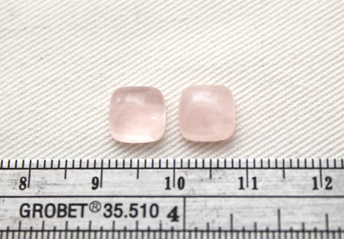 TWO Pink Quartz cabochons Gemstones square 8MM