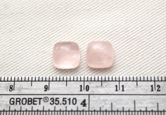 TWO Pink Quartz cabochons Gemstones square 8MM