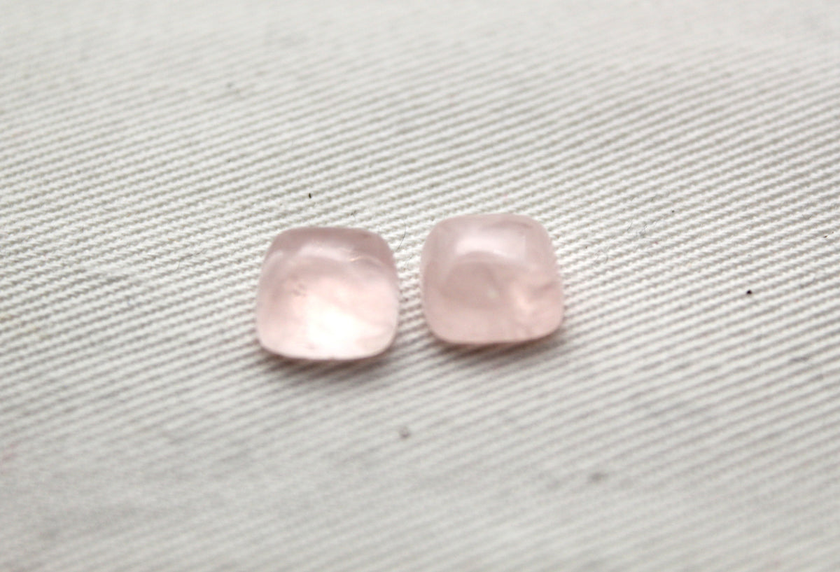 TWO Pink Quartz cabochons Gemstones square 8MM