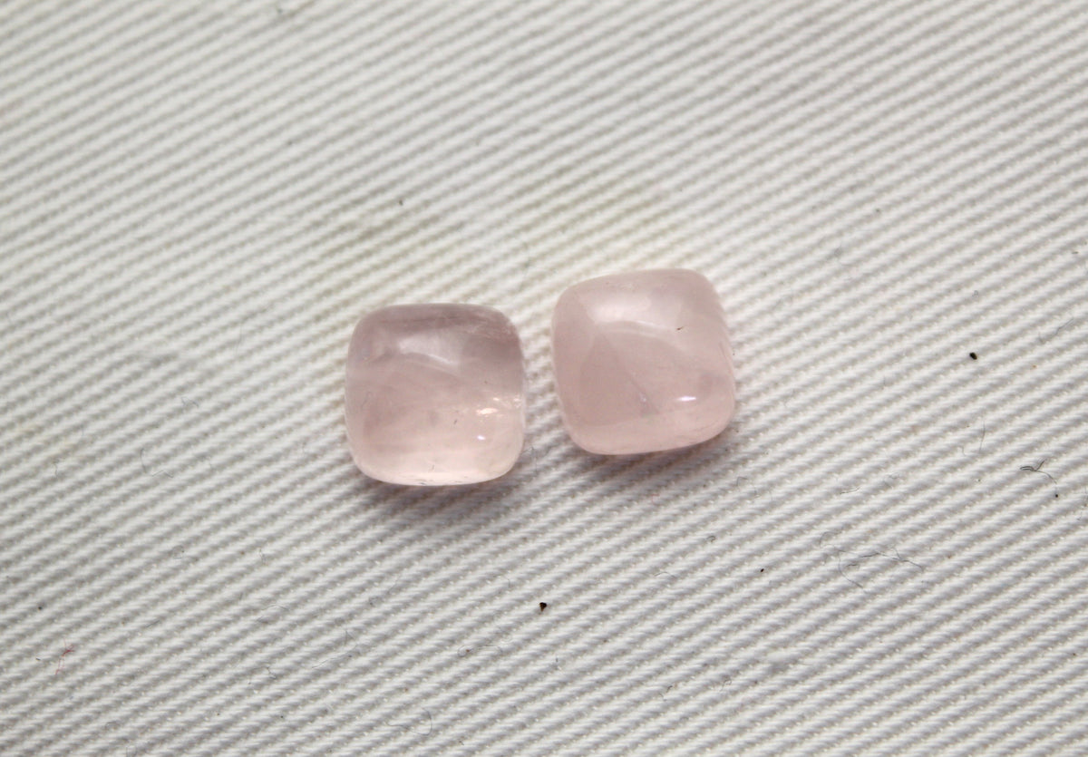 TWO Pink Quartz cabochons Gemstones square 8MM