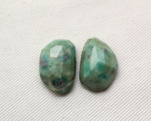 TWO ruby in fuchsite rose cut Cabochon Gemstone green pink