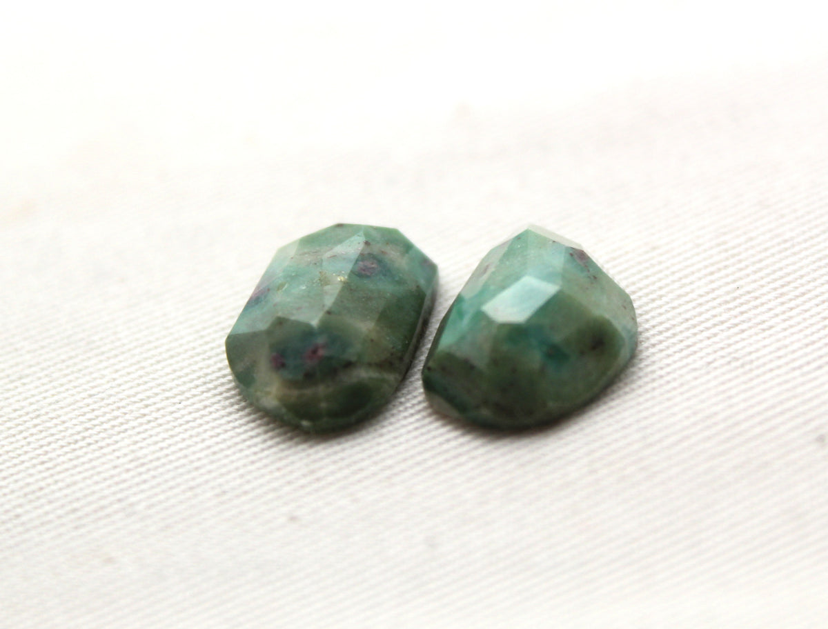 TWO ruby in fuchsite rose cut Cabochon Gemstone green pink
