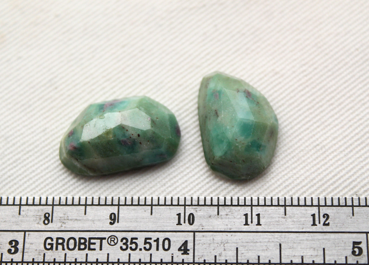 TWO ruby in fuchsite rose cut Cabochon Gemstone green pink