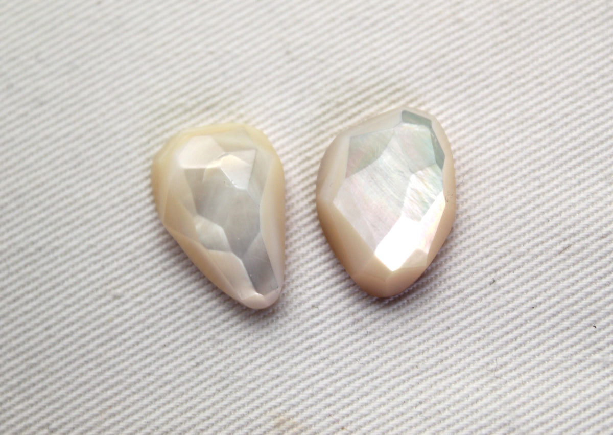 TWO Mother of Pearl cabochons Gemstones faceted freeform