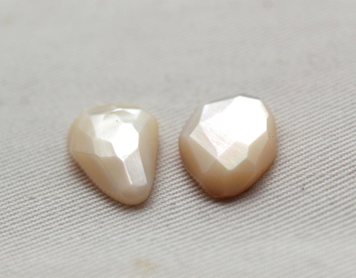 TWO Mother of Pearl cabochons Gemstones faceted freeform