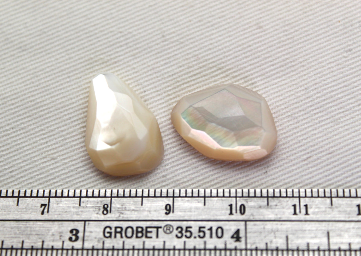 TWO Mother of Pearl cabochons Gemstones faceted freeform