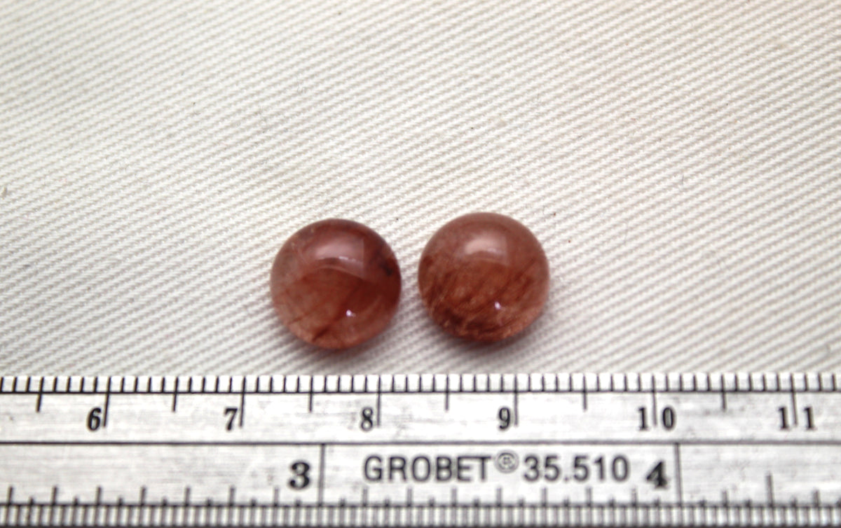 TWO Hematoid Quartz cabochons round Gemstones 10MM