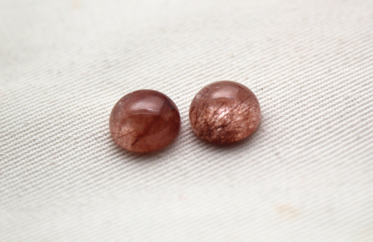 TWO Hematoid Quartz cabochons round Gemstones 10MM