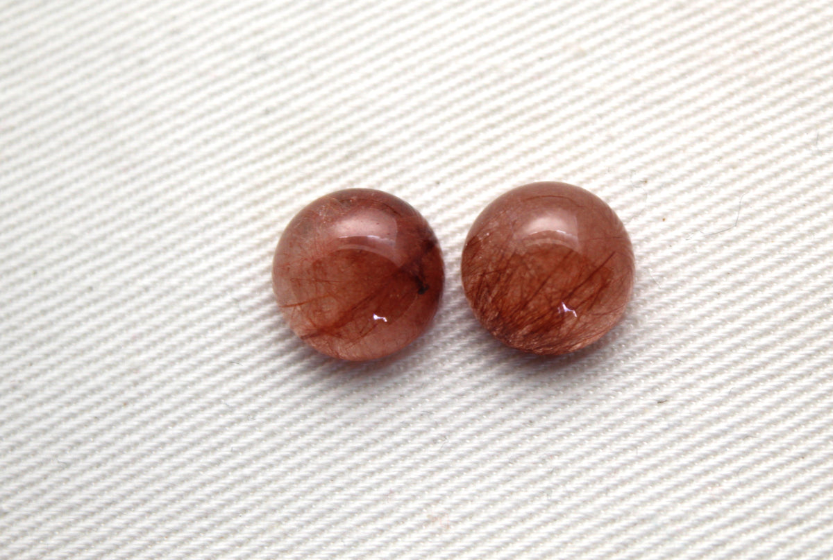 TWO Hematoid Quartz cabochons round Gemstones 10MM