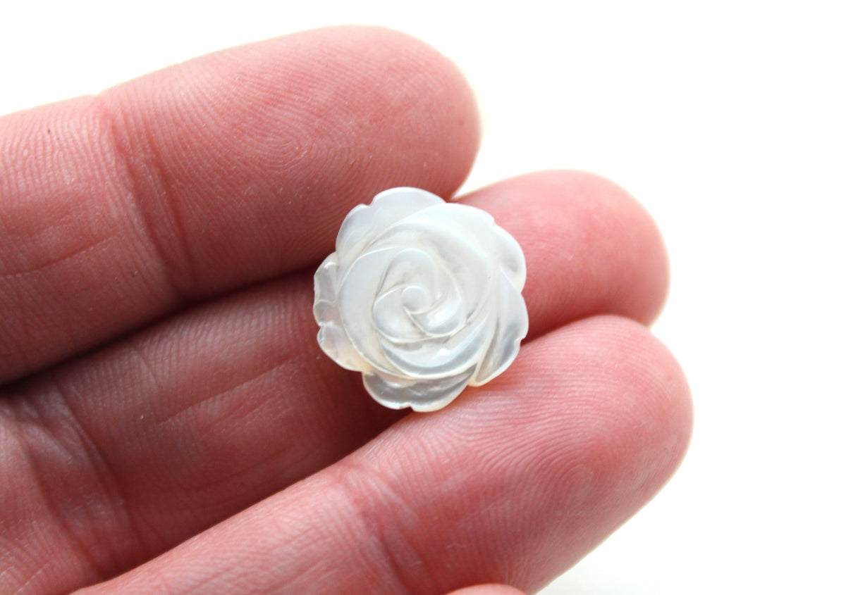 Two Mother of Pearl cabochons Gemstone FLOWER 15MM white