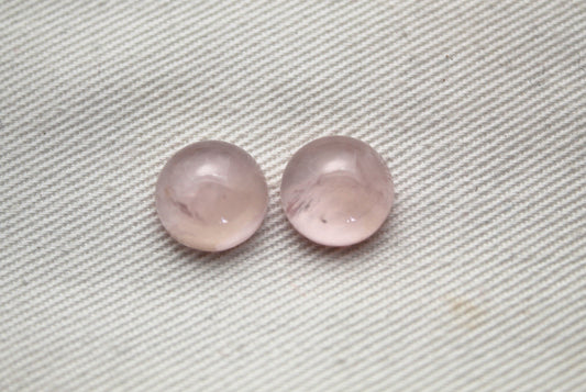 TWO Pink Quartz cabochons Gemstones round 10MM