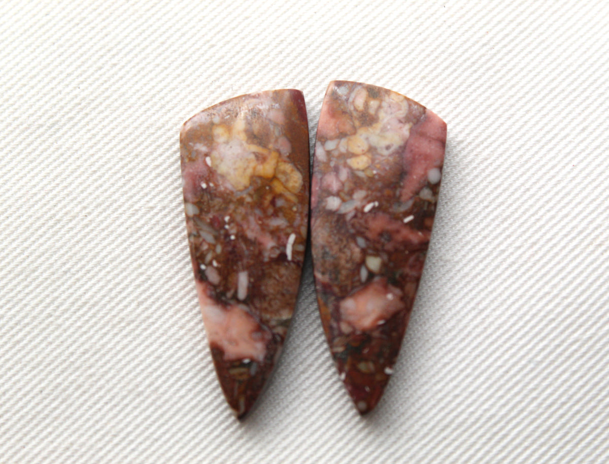 Rose Garden Jasper Cabochon Pair Gemstone