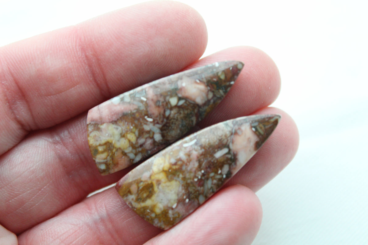 Rose Garden Jasper Cabochon Pair Gemstone