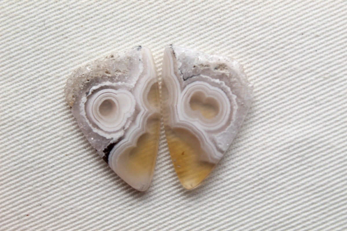 Orbicular Agate Cabochons Pair Gemstone natural druzy edges