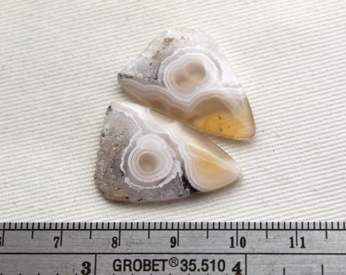 Orbicular Agate Cabochons Pair Gemstone natural druzy edges