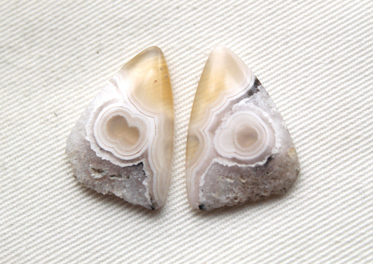 Orbicular Agate Cabochons Pair Gemstone natural druzy edges