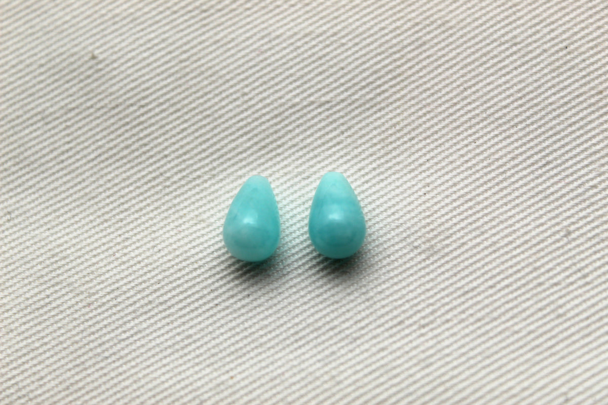 TWO Amazonite half drilled teardrop 6X10MM gemstones