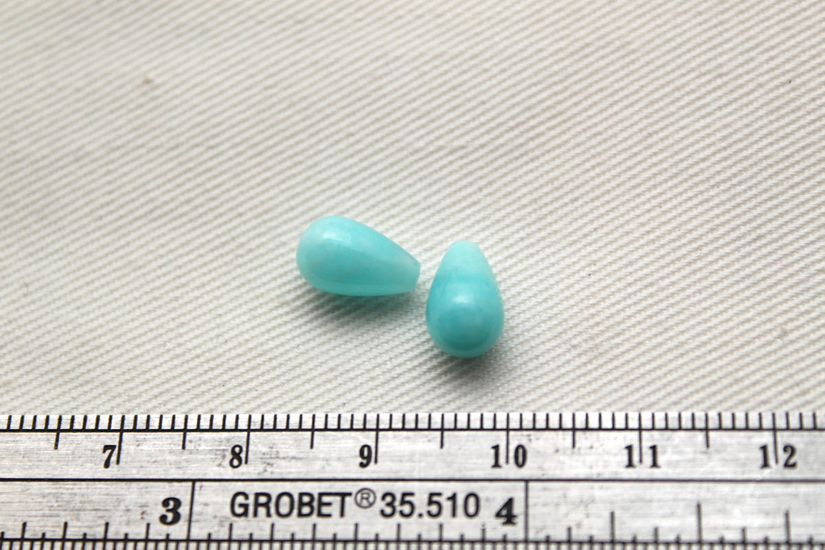 TWO Amazonite half drilled teardrop 6X10MM gemstones