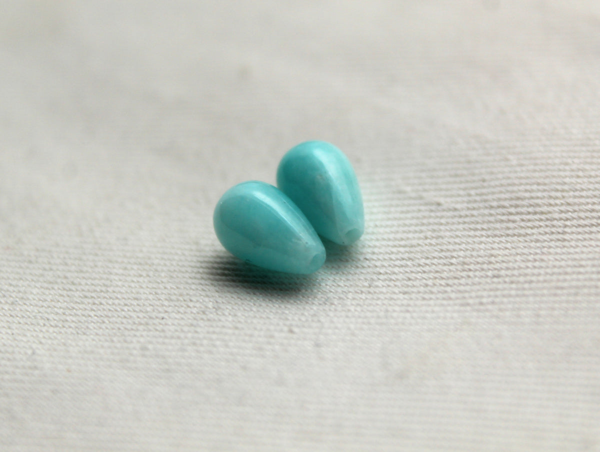 TWO Amazonite half drilled teardrop 6X10MM gemstones