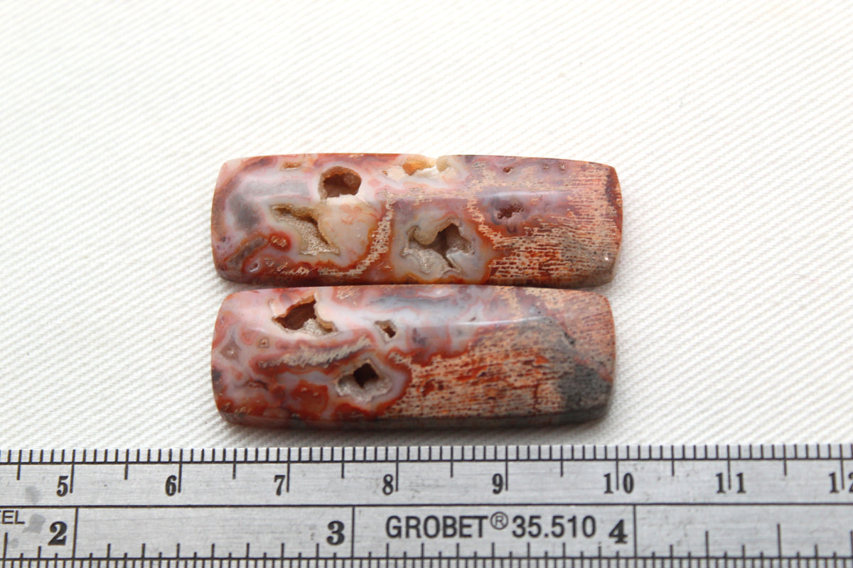 Fossil Palmwood Cabochon Pair Gemstone with druzy pockets rectangle