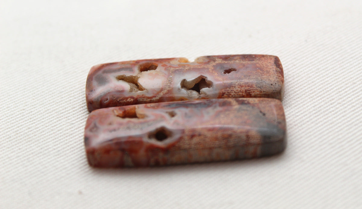 Fossil Palmwood Cabochon Pair Gemstone with druzy pockets rectangle