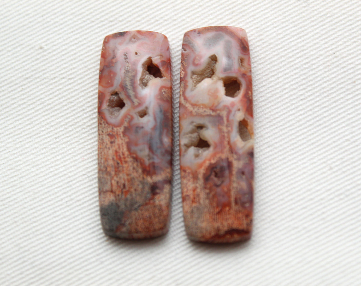 Fossil Palmwood Cabochon Pair Gemstone with druzy pockets rectangle