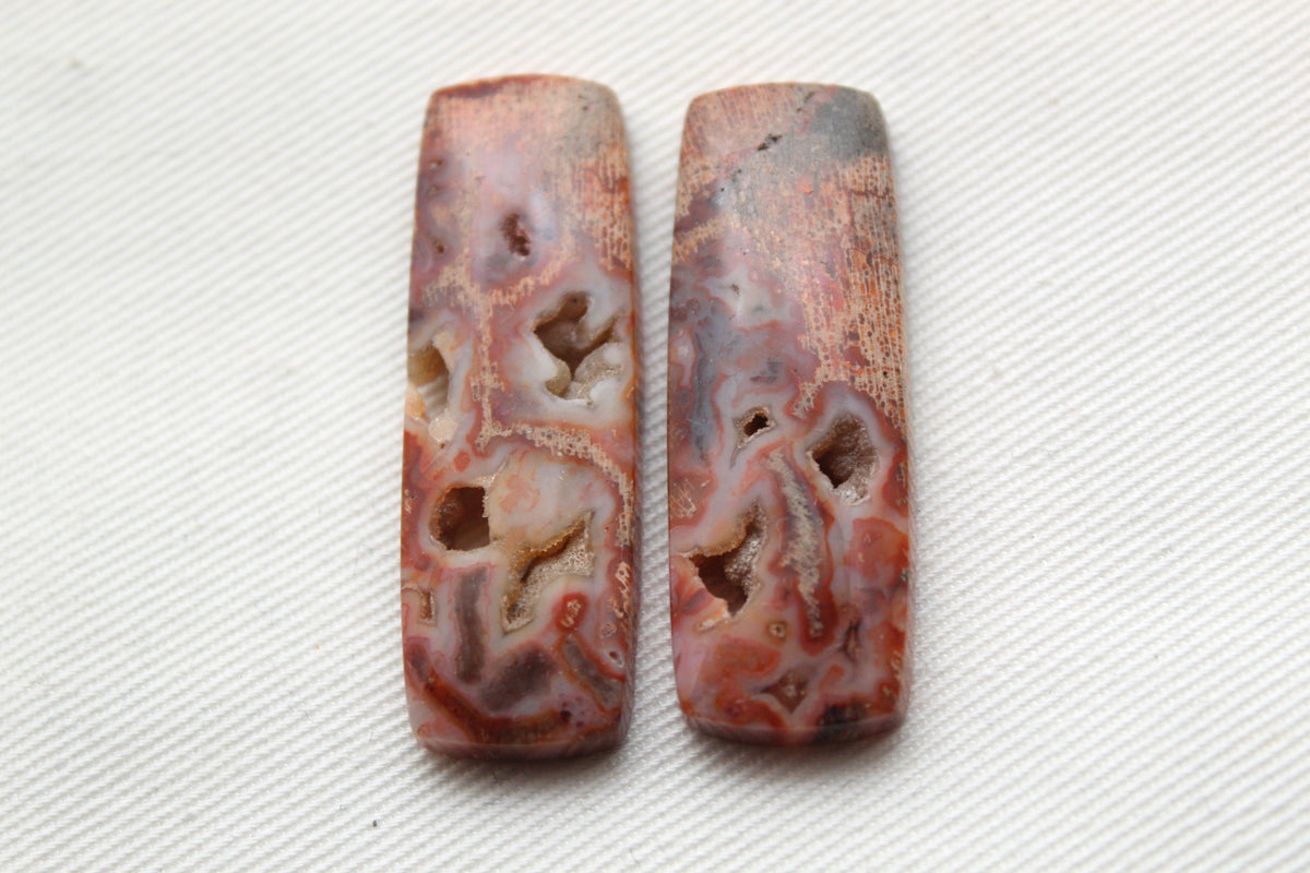 Fossil Palmwood Cabochon Pair Gemstone with druzy pockets rectangle