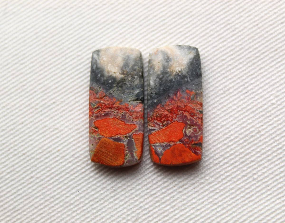 Small pair Lava Flow Jasper cabochon Gemstone