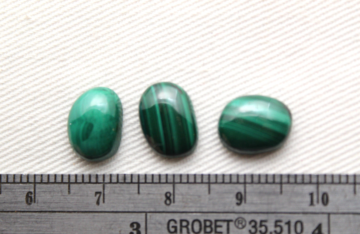 Three small freeform Malachite Cabochons Green Gemstones
