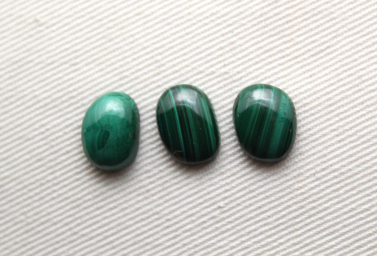 Three small freeform Malachite Cabochons Green Gemstones