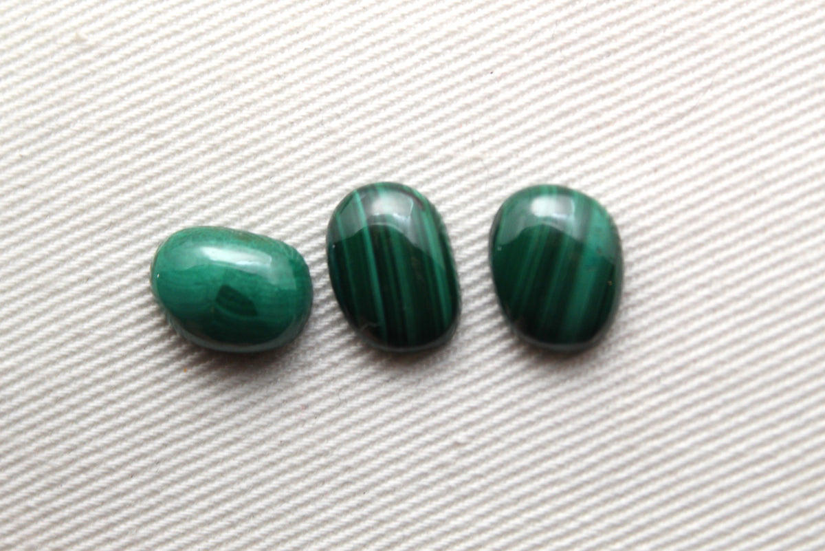 Three small freeform Malachite Cabochons Green Gemstones