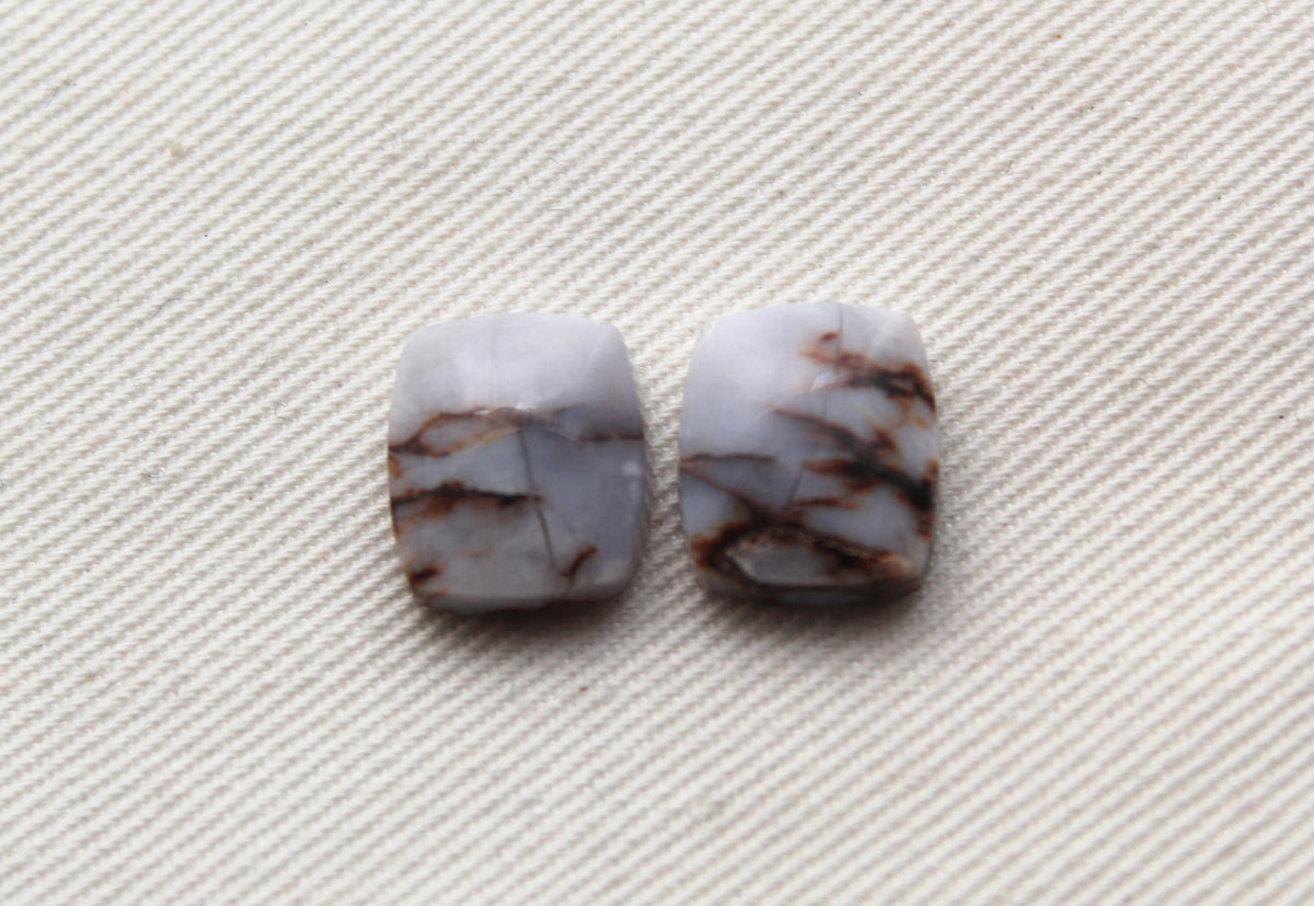 Mini Crazy Chalcedony cabochons Pair purple cushion rectangle