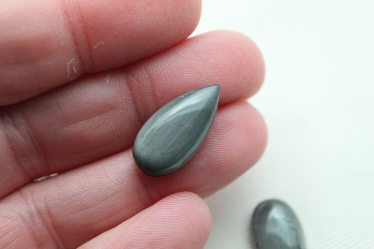 TWO Cabochon oeil de crapaud Gemstone gris larme 20x10MM