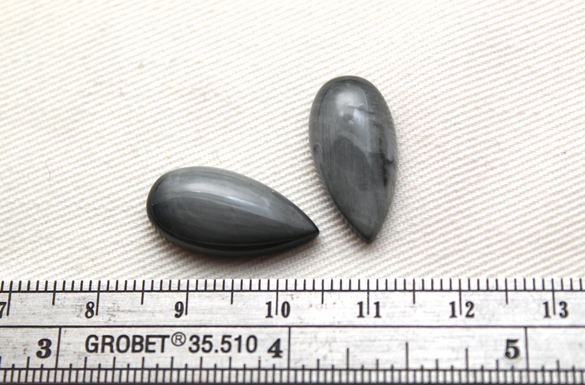 TWO Cabochon oeil de crapaud Gemstone gris larme 20x10MM