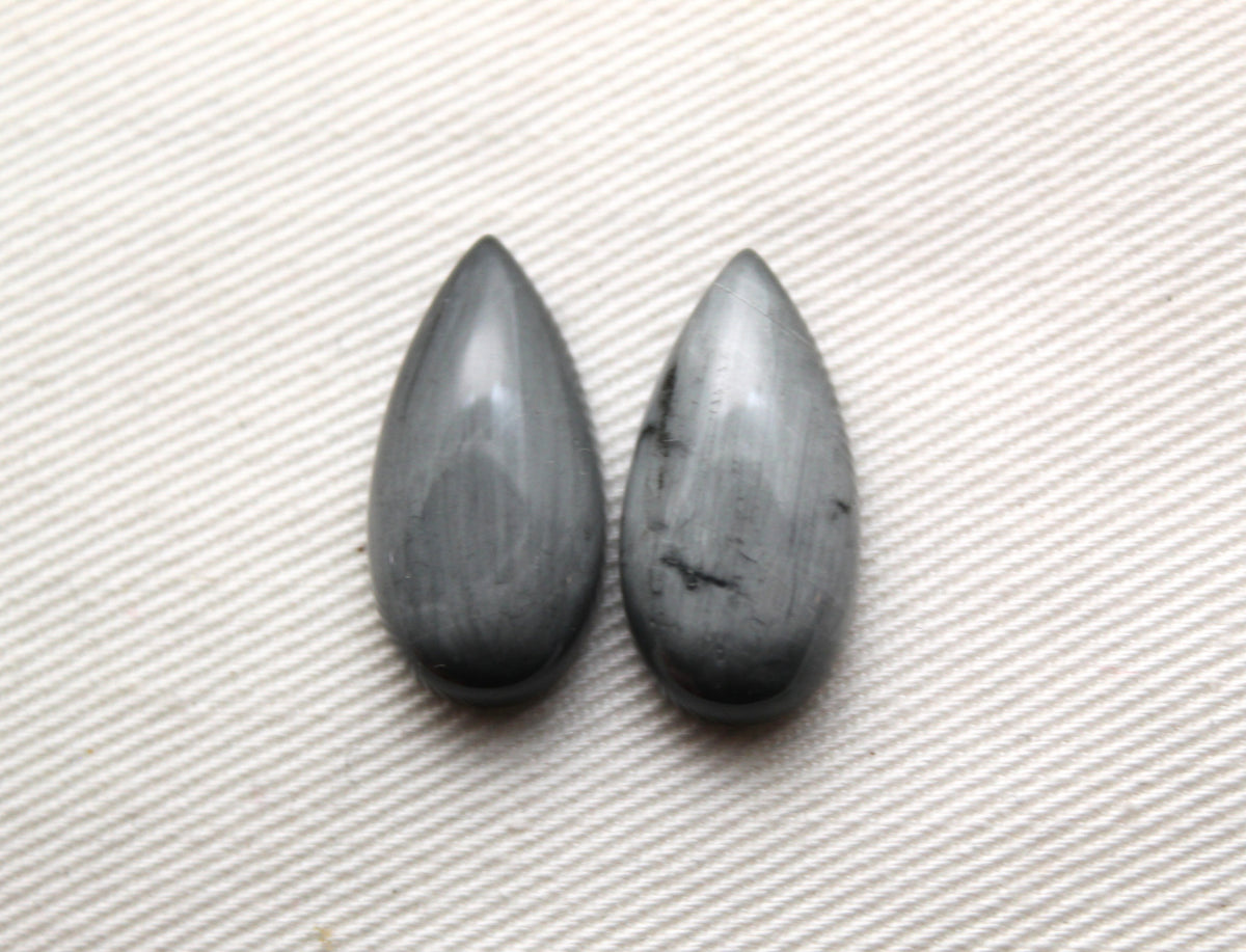 TWO Cabochon oeil de crapaud Gemstone gris larme 20x10MM