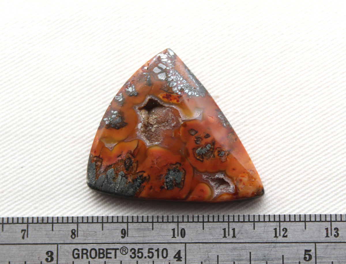 Marcasite in Agate Cabochon Gemstone orange with Druzy