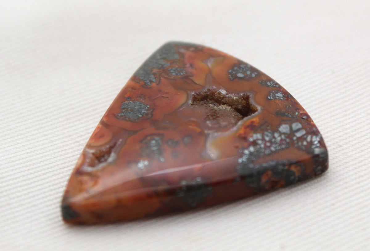 Marcasite in Agate Cabochon Gemstone orange with Druzy