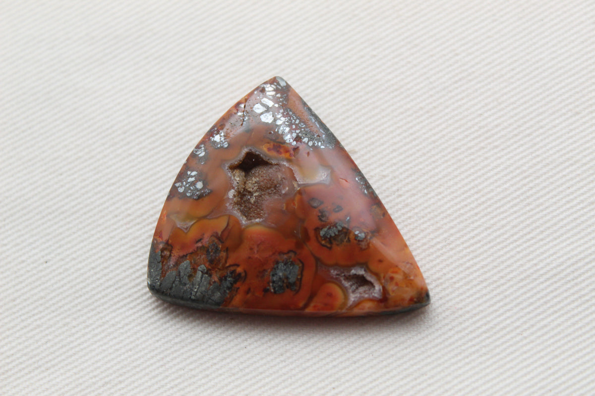 Marcasite in Agate Cabochon Gemstone orange with Druzy