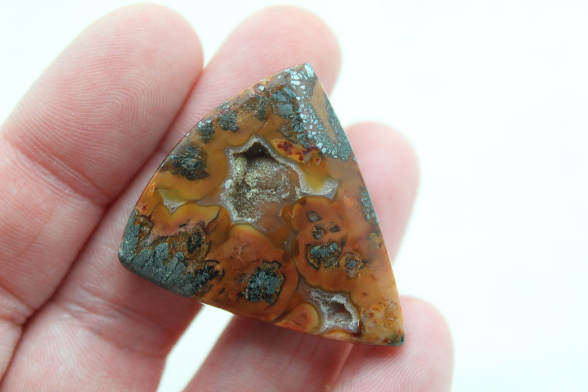 Marcasite in Agate Cabochon Gemstone orange with Druzy