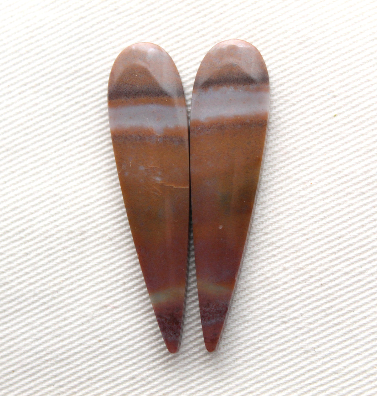 Long Pair of Petrified Wood Cisero Cabochons