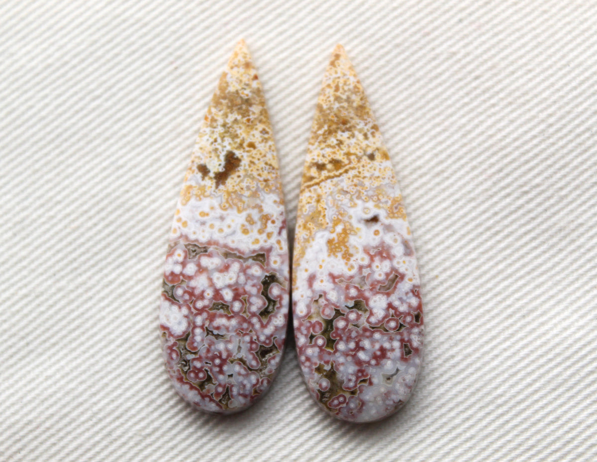 River Jasper Cabochon Pair Gemstone pink beige