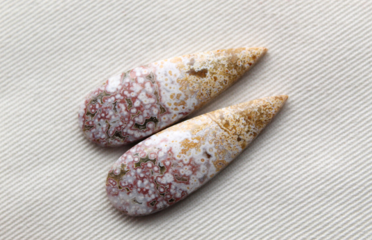 River Jasper Cabochon Pair Gemstone pink beige